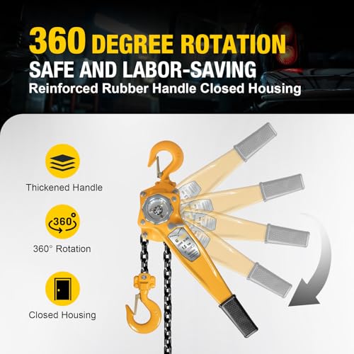 YELLOW JACKET 1.5 Ton Manual Lever Chain Hoist, G80 Galvanized Carbon Steel with Weston Double-Pawl Brake, Chain Come Along and Safety Measures for Chain Fall - size: 1-1/2 Ton 5FT