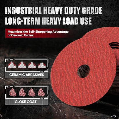 4.5" x7/8" Ceramic Resin Fiber Sanding Discs 60 Grit -25Pcs - style: 60grit-25Pack