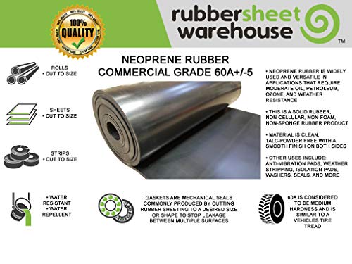 Rubber Sheet Warehouse .500" (1/2") Thick x 1" Wide x 30' long -Neoprene Rubber Strip Commercial Grade 65A, Smooth Finish, Solid Rubber, Perfect for Weather Stripping, Gasket, Costume & DIY Projects … - size: 1" wide x 30' ft long, style: .500" (1/2") Thi