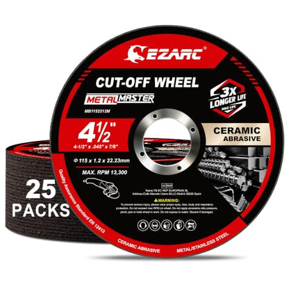 EZARC 4.5" Ceramic Cut-Off Wheels for Stainless Steel & Metal, 25-Pack