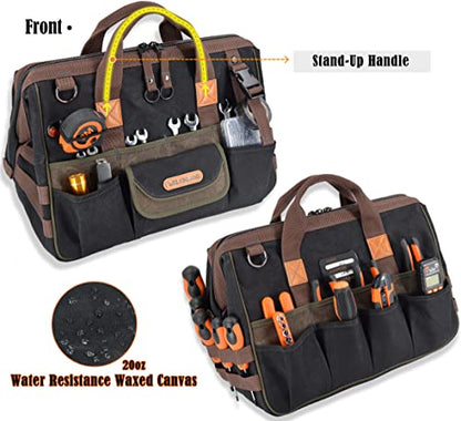 WELKINLAND 32-Pocket Waxed Canvas Tool Bag, 16" HVAC Tool Bag For Men