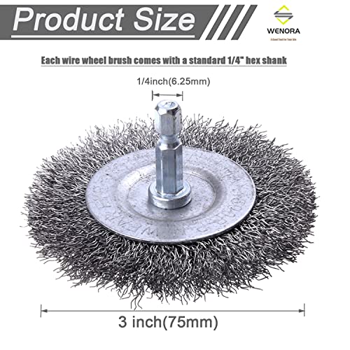 6 Pack Wire Wheel Brush for Drill - 1/4 Inch Hex Shank, Coarse Carbon Steel Crimped Wire Wheel for Cleaning Rust - style: 6 Pcs wire wheel