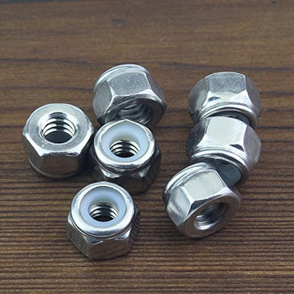 HELIFOUNER 50 Pieces 1/4"-20 Nylon Insert Hex Lock Nuts, 304 Stainless Steel (18-8) Locknuts, Bright Finish, Coarse Thread - size: 1/4"-20 (50 pcs)