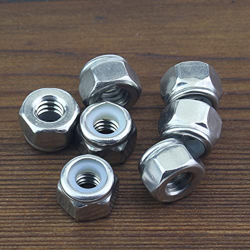 HELIFOUNER 25 Pieces 1/4"-20 Nylon Insert Hex Lock Nuts, 304 Stainless Steel (18-8) Locknuts, Bright Finish, Coarse Thread - size: 1/4"-20 (25 pcs)