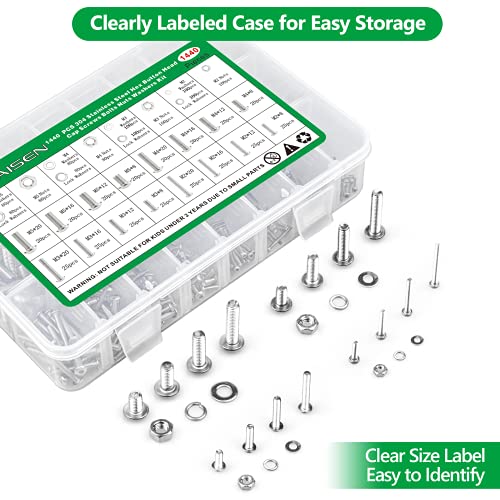 1440PCS Metric Screw Aassortment Kit, Stainless Steel M2 M3 M4 M5 Bolts - size: SS M2 M3 M4 M5 1440pcs 2