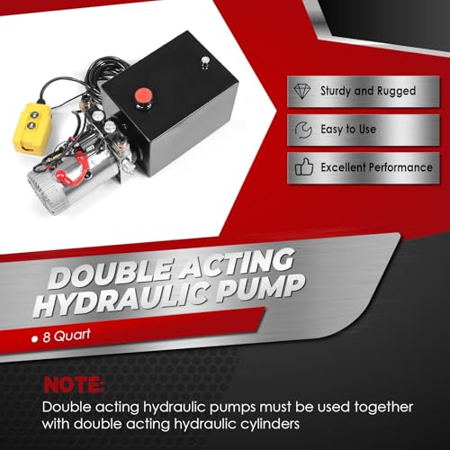 Nakkaa 12V DC 8 Quart Hydraulic Power Device Double Acting Hydraulic Pump - size: 8 Quart Double