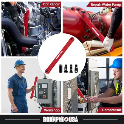 Offset Extension Wrench Set, Impact Ready Socket Wrench Extender Tool with Versatile 1/4", 3/8", and 1/2" Square Drive Adapters (Red)