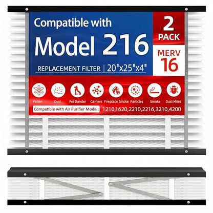 2 Pack, 216 Replacement Filter, Compatible with AprilAire 216 Whole House Air Purifiers Models,1210,1620,2210,2216,3210,4200,MERV 16 HVAC Furnace Filter Replacement,20x25x4inch Air Filter - size: 216-2Pack