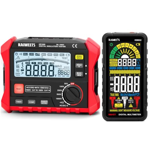 KAIWEETS KE1000 Megohmmeter Insulation Resistance Tester Up to 100GΩ and KAIWEETS KM602 Smart Multimeter Rechargeable Electrical Tester with Auto Ranging Digital Voltmeter