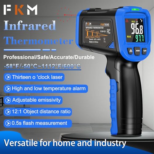 FKM Infrared Thermometer Gun -58°F~1112°F,Non Contact Laser Thermometer Gun - color: Blue