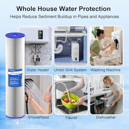 20" x 4.5" Pleated Sediment Water Filter Cartridge 50 Micron 2-Pack - size: 2 Count (Pack of 1), style: 50 Micron