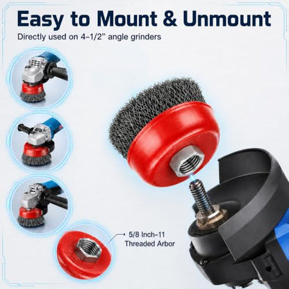 PONO 8 PCS Wire Wheel for Angle Grinder, 3'' Grinder Wire Cup Brush Set