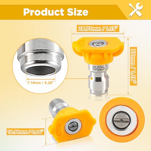 15° Yellow Pressure Washer Nozzle Tips for Cleaning Cars, Driveways - color: Yellow