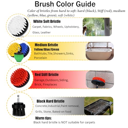 8 Pack Drill Brush Attachment Set,1/4in Power Scrubber Brush + Extend Long Attachment,Multi-Purpose Brush Drill Attachment, Power Cleaning Scrub Brush for Bathroom, Tub, Tile, Corner - color: Multicolor