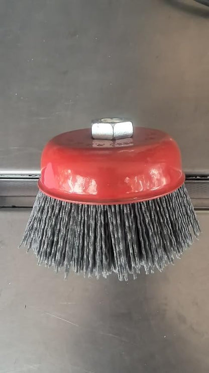 4" & 6" Abrasive Filament Nylon Bristle Cup Brush Combo – 5/8"-11 Thread Arbor, Gray 80 Grit, Heavy Duty Surface Prep, Rust & Coating Removal for Metal, Wood, Concrete, and Stone