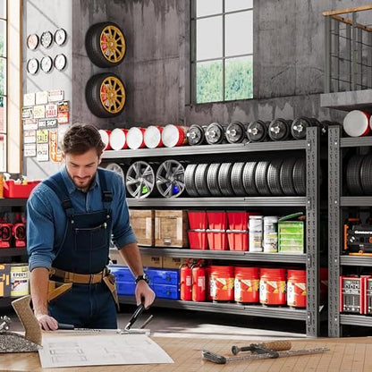 Set of 2 Metal Storage Shelves, 48” Wide Heavy Duty Garage Shelving Units - color: Matte Black, size: 96"Wx24"Dx70"H