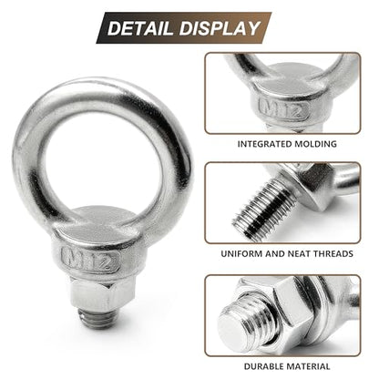 2 Sets M12 x 20mm 304 Stainless Steel Eyebolt Shoulder Lifting Ring - size: M12 x 20 mm