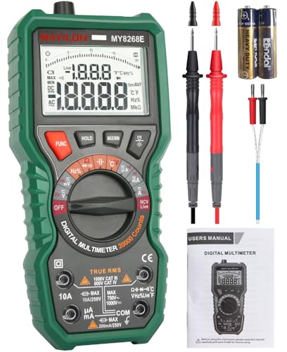 Digital Multimeter 20000 Count High Resolution True rms Multimeter 1000V DC/750V AC Voltmeter Accurately Measures Voltage Current Resistance Diodes Continuity Duty-Cycle Capacitor Temperature