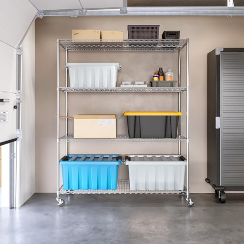 UltraDurable 4-Tier NSF Steel Wire Shelving, 60"W x 24"D x 76"H - color: Steel, size: 4-Tier Shelving, 60" W x 24" D