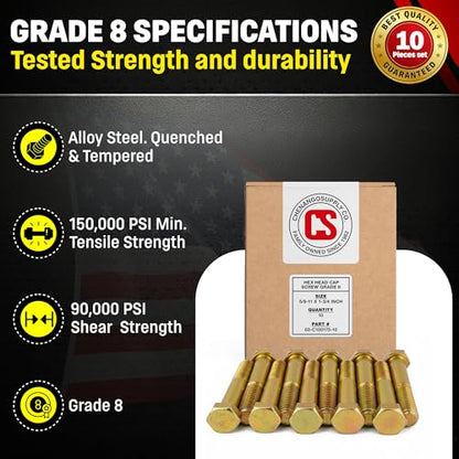 Chenango Supply 5/8-11 x 4 Grade 8 Hex Head Cap Screws - size: 5/8-11 x 4" Hex Bolt