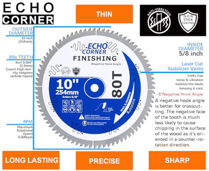 10" Fine Finish Sliding Compound/Radial Arm Saw Blade, Negative(-5°) 80T - style: Sliding Compound