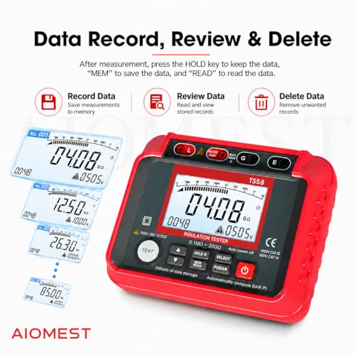 Megohmmeter 1000V Megaohm Meter 20GΩ Insulation Tester, AIOMEST Megohmeter - color: red
