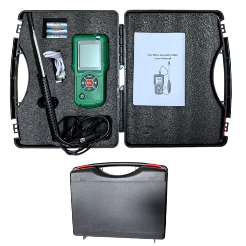 Professional Hot Wire Anemometer – Wind Speed Meter & Air Flow Measurement for HVAC, Measures CFM/CMM, Temperature (℃/℉), Ventilation Ducts, Fans | Auto-Off & Backlit LCD Display
