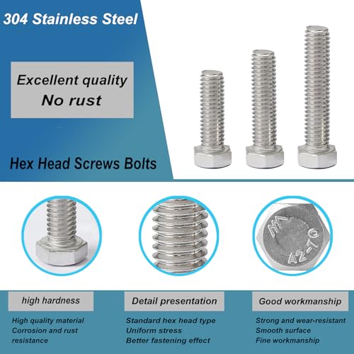 1/2-13 x 2 Hex Head Bolts, Stainless Steel 304, Hexagon Head Screws, UNC Coarse Thread, Bright Finish, Fully Threaded, Quantity 4 - size: 1/2-13 x 2"(4 PCS)