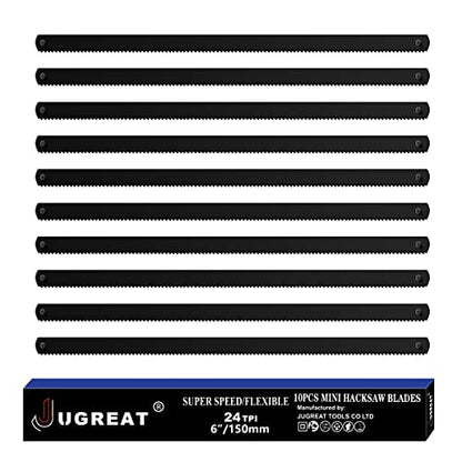 JUGREAT Professional Steel Mini Hacksaw Blades 6" / 150mm Length(24T 10 Pack), High Speed Steel Grounded Medium Teeth - size: 6" 24T