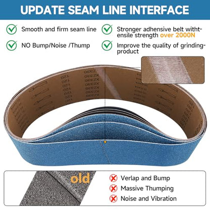 6-Piece Premium 6 x 48 Inch Zirconia Sanding Belts 40-400 Grit - color: Mix Grit, size: 6 x 48 Inch
