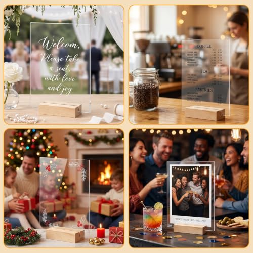 Bercoor 10 Pack 5x7 Inch Blank Clear Acrylic Sign with Wooden Stands, Rectangle Top Acrylic Sheet, DIY Acrylic Rectangle Table Numbers for DIY Name Card Gifts Event Party Sign Decoration - size: 5x7 rectangle
