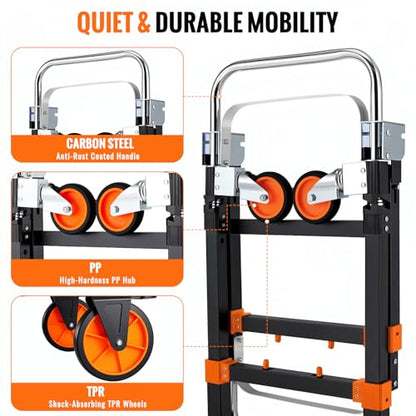 TLGREEN 3-in-1 Convertible Hand Truck, 600 lb, 4 Silent Wheels, Orange - color: Orange