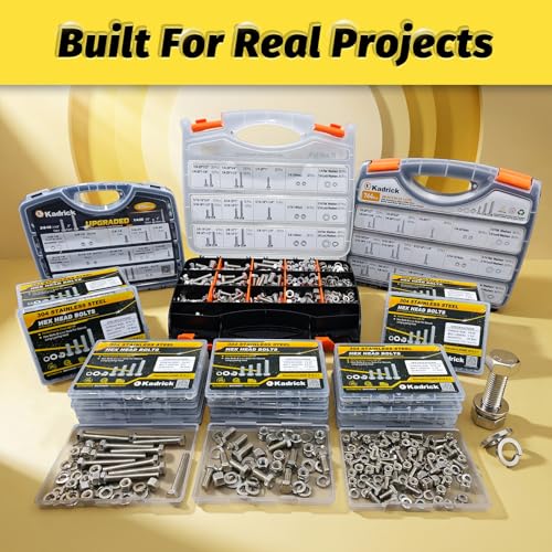 Kadrick 244Pcs 1/4-20 Hex Bolt Assortment, Heavy Duty Bolts and Nuts Kit, Assorted Bolts Nuts Flat&Lock Washers,Lenth Form 1/2'' to 2-1/2'' - size: 244Pcs 1/4-20 Stainless Hex Bolts