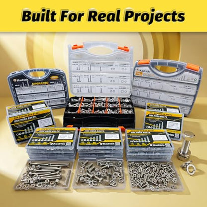 Kadrick 244Pcs 1/4-20 Hex Bolt Assortment, Heavy Duty Bolts and Nuts Kit, Assorted Bolts Nuts Flat&Lock Washers,Lenth Form 1/2'' to 2-1/2'' - size: 244Pcs 1/4-20 Stainless Hex Bolts