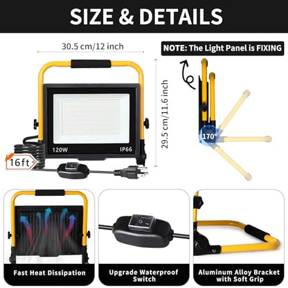 ISUERFY 14400LM LED Work Light + 100W LED Shop Light, IP66 Waterproof for Garage Workbench Warehouse Factory Yard Outdoor