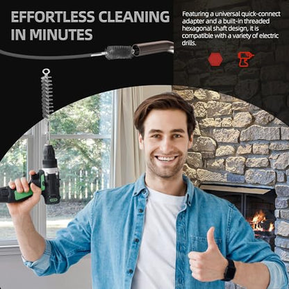 Drill-Powered Chimney Brush & Pipe Cleaning Brush Kit - size: 5/8", 1", 1-5/8", 2"