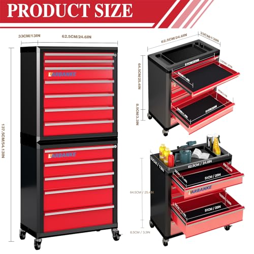 LARBANKE 12-Drawer Rolling Tool Chest with Wheels,Lockable Tool Cabinet - color: Red, size: 12 drawer tool chest