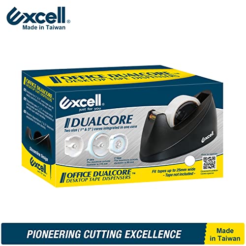 Excell EX-11825BK Dualcore Desktop Tape Dispenser 1" + 3" Core