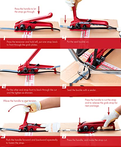 Poly Strapping Tensioner & Cutter Manual Banding Sealer Tools Windlass for 1/2" -3/4" Width Polyester Polyproplyn Strap - color: red tensioner + manual sealer tools