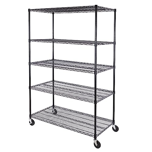 UltraDurable 5-Tier NSF Steel Wire Shelving, 48"W x 24"D x 76"H, Black - color: Black, size: 5-Tier Shelving, 48" W x 24" D