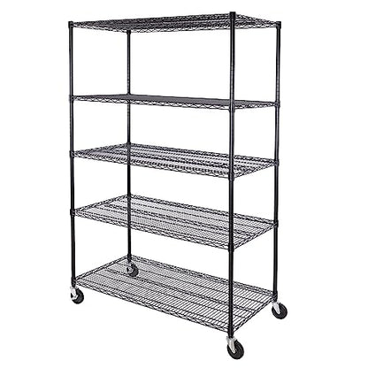 UltraDurable 5-Tier NSF Steel Wire Shelving, 48"W x 24"D x 76"H, Black - color: Black, size: 5-Tier Shelving, 48" W x 24" D