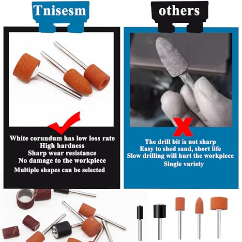Tnisesm 64Pcs Sanding Bits & Sanding Drum Set for Dremel Rotary Tool with Box, Aluminium Oxide Tough Enough to Metal Rust Removal/Smoothing/Sharpening, Different Shape Meet More Needs - size: 4SIZE-64PCS