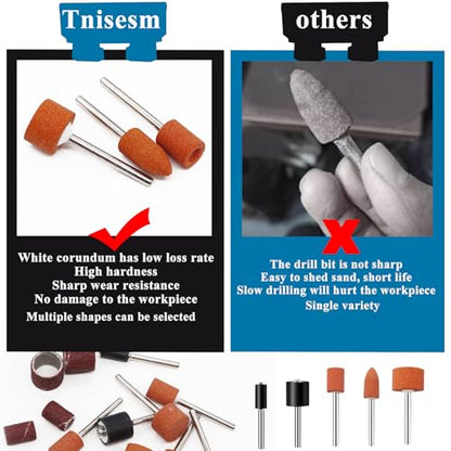 Tnisesm 64Pcs Sanding Bits & Sanding Drum Set for Dremel Rotary Tool with Box, Aluminium Oxide Tough Enough to Metal Rust Removal/Smoothing/Sharpening, Different Shape Meet More Needs - size: 4SIZE-64PCS