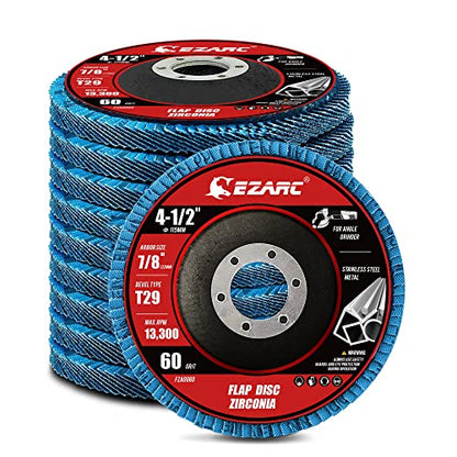EZARC Zirconia Flap Discs 60 Grit, 4-1/2 x 7/8-Inch, Type 29, 10-Pack - size: 60 GRIT, style: Standard Version