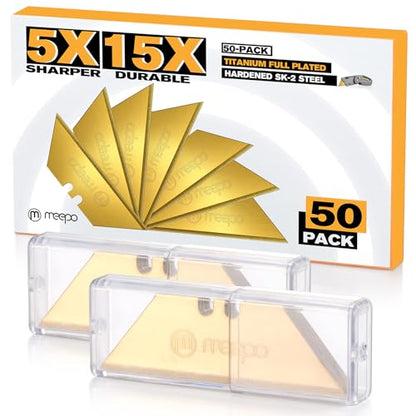 M MEEPO Utility Knife Blades, Never Rust, Titanium SK-2 Steel, 50-Pack - size: Titanium 50-Pack