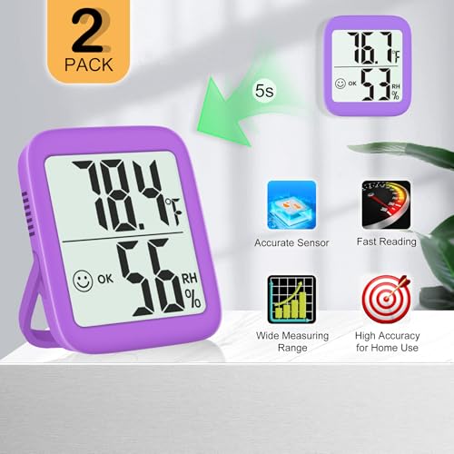Antonki 2 Pack Room Thermometer Indoor Hygrometer - color: 2 Pcs* Lavender Purple