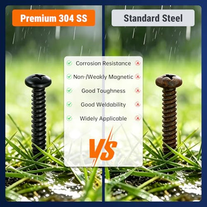 #10 x 3/4" (50 Pack) Stainless Steel Pan Head Self Tapping Screws, 304 SS (18-8) Black Coated, Phillips Drive Round Head Corrosion Resistant Screws for Wood & Sheet Metal - size: #10 x 3/4"