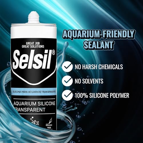 SELSIL Aquarium Silicone Sealant Clear, High Elasticity, Safe for Fish, 100% Solvent Free, 100% Non-Toxic, Fresh and Saltwater, 10.14 Fl oz. (300 ml) Transparent (2 Pack)