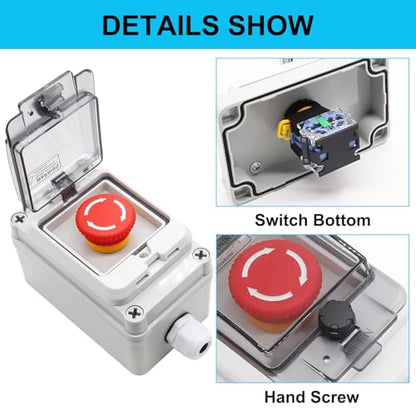 TWTADE e-Stop Push Button Switch with Box Outdoor IP67 Waterproof Emergency Stop Push Button Station Box 22mm 1NO 1NC Emergency Stop Switch with Protective Cover - color: White with IP67 Box, size: 1NO 1NC