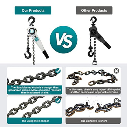 TOYO Lever Chain Hoist 3500Lbs 10ft,Chain Come Along 1.6T 10Ft Ratchet Chain Puller Hoist Alloy Steel G80 Chain 2 Heavy Duty Hooks for Building Warehouse Automotive Garages Machinery (3500LB 10FT) - size: 3500Lb 10Ft